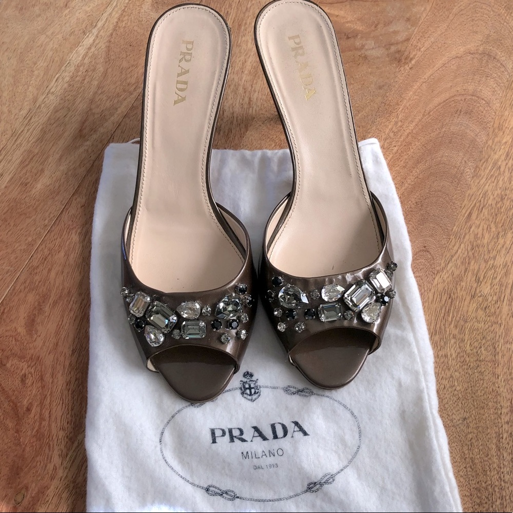 Prada evening shoes - taupe / grey with crystals